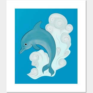 Happy Dolphin with wave Posters and Art